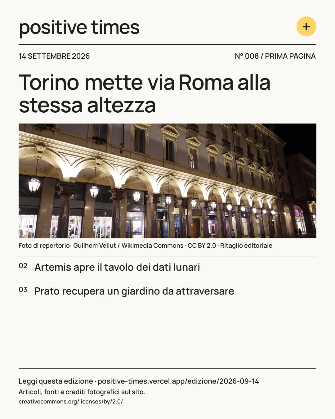 Prima pagina di Positive Times · 14 settembre 2026