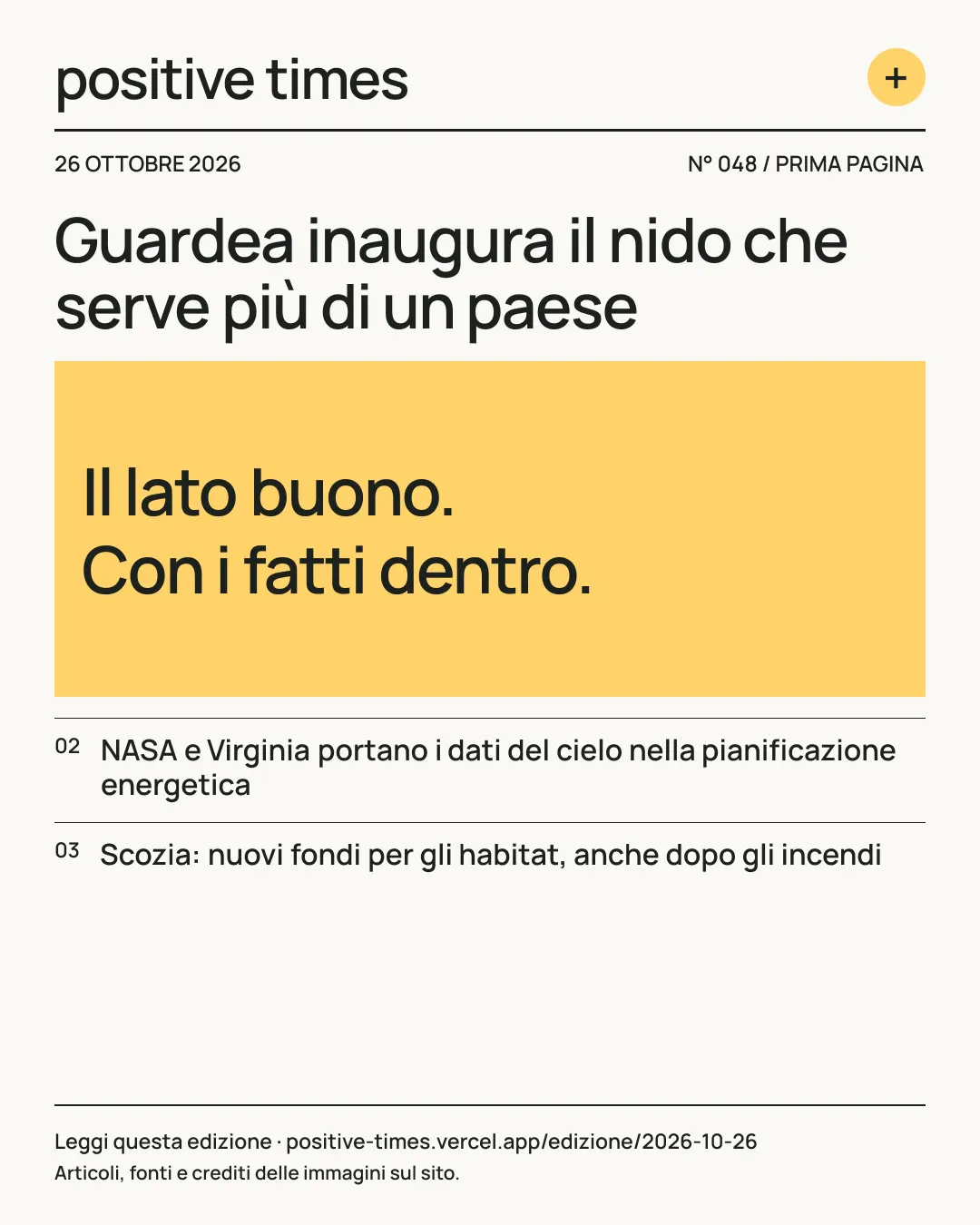 Prima pagina di Positive Times · 26 ottobre 2026