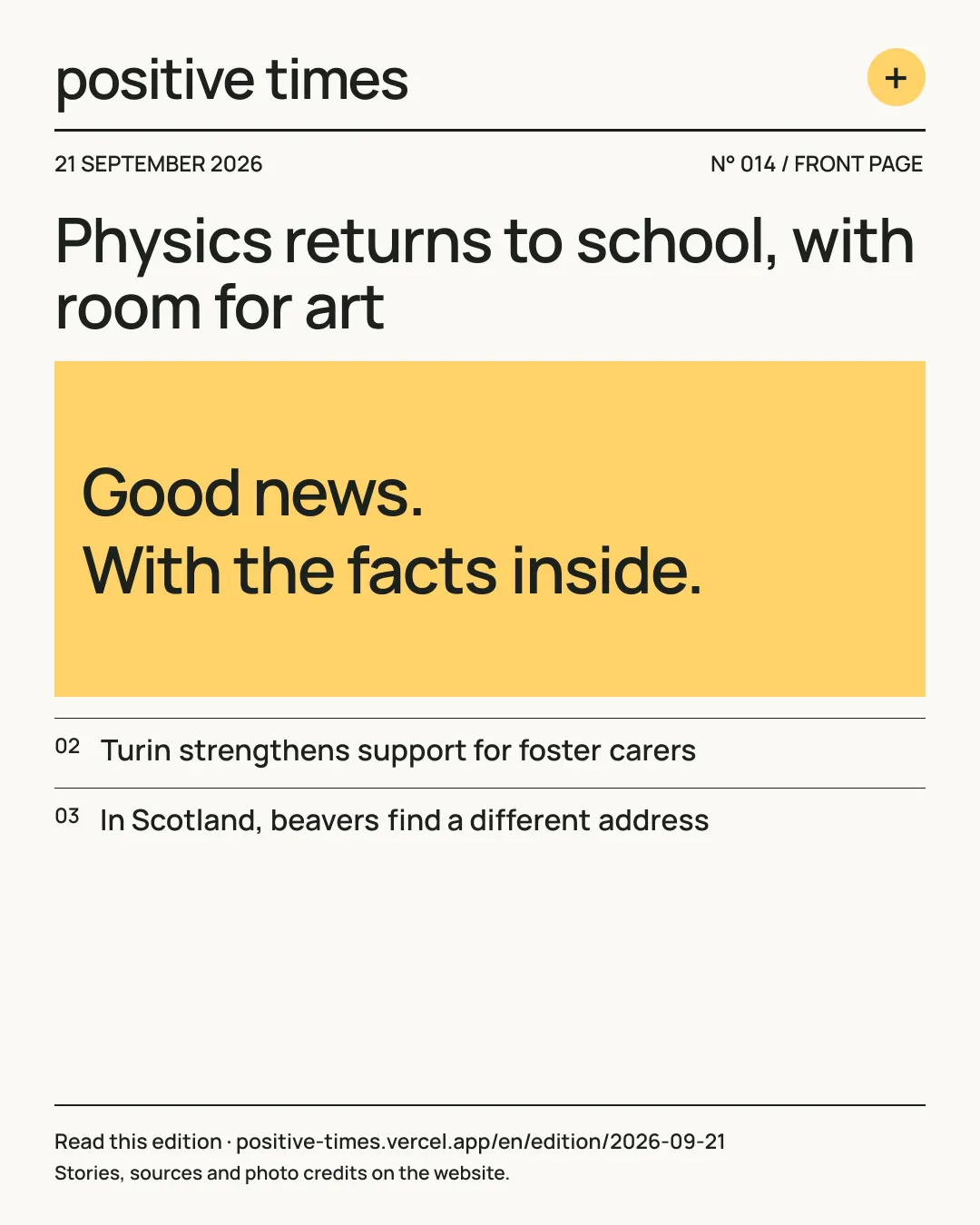 Positive Times front page · 21 September 2026