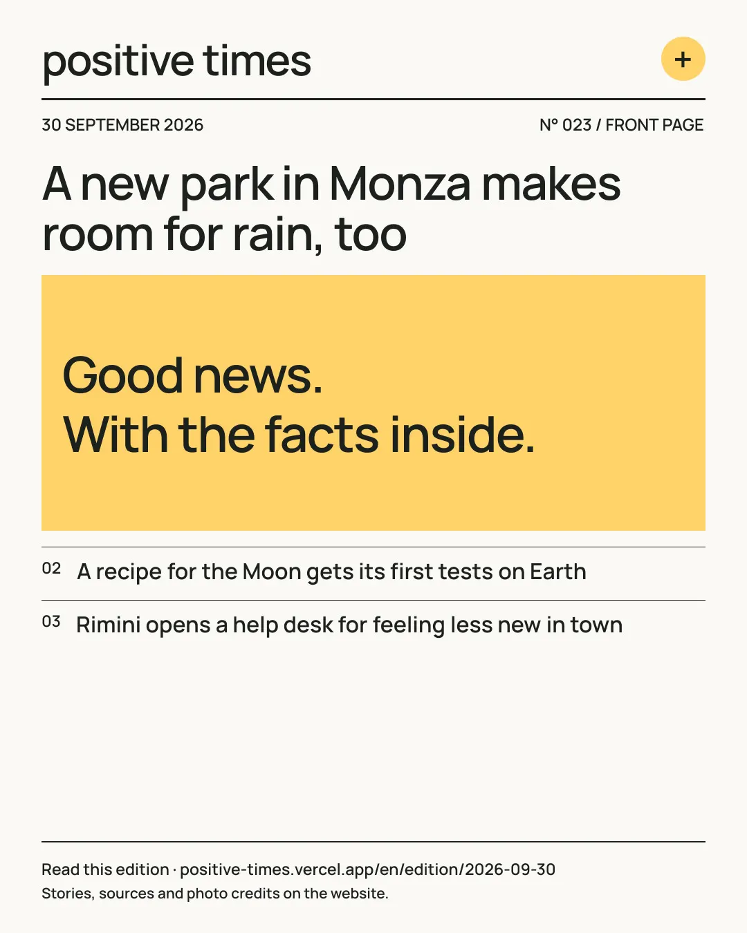 Positive Times front page · 30 September 2026