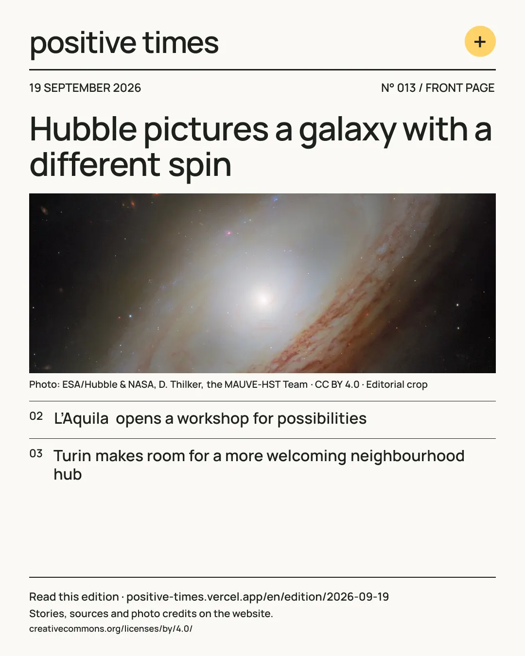 Positive Times front page · 19 September 2026