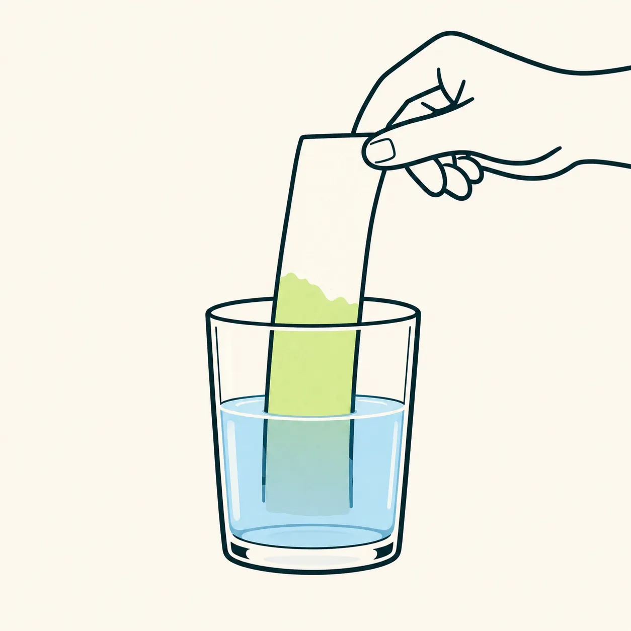 AI editorial illustration of a paper strip held above a glass, with its wet section highlighted above the water level.