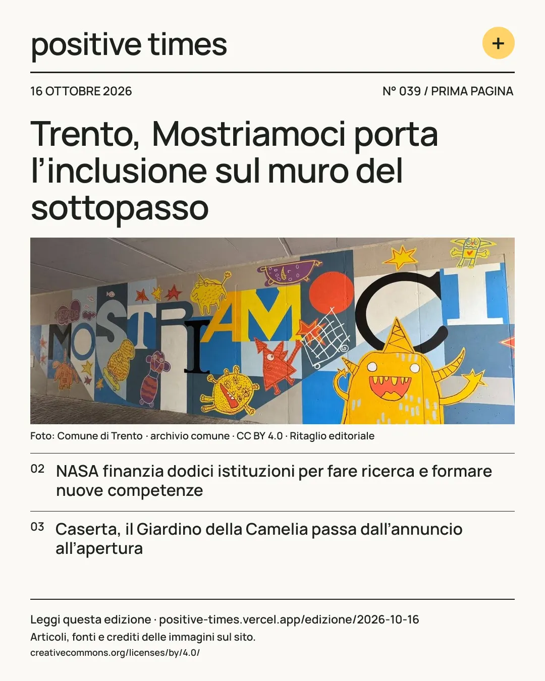 Prima pagina di Positive Times · 16 ottobre 2026