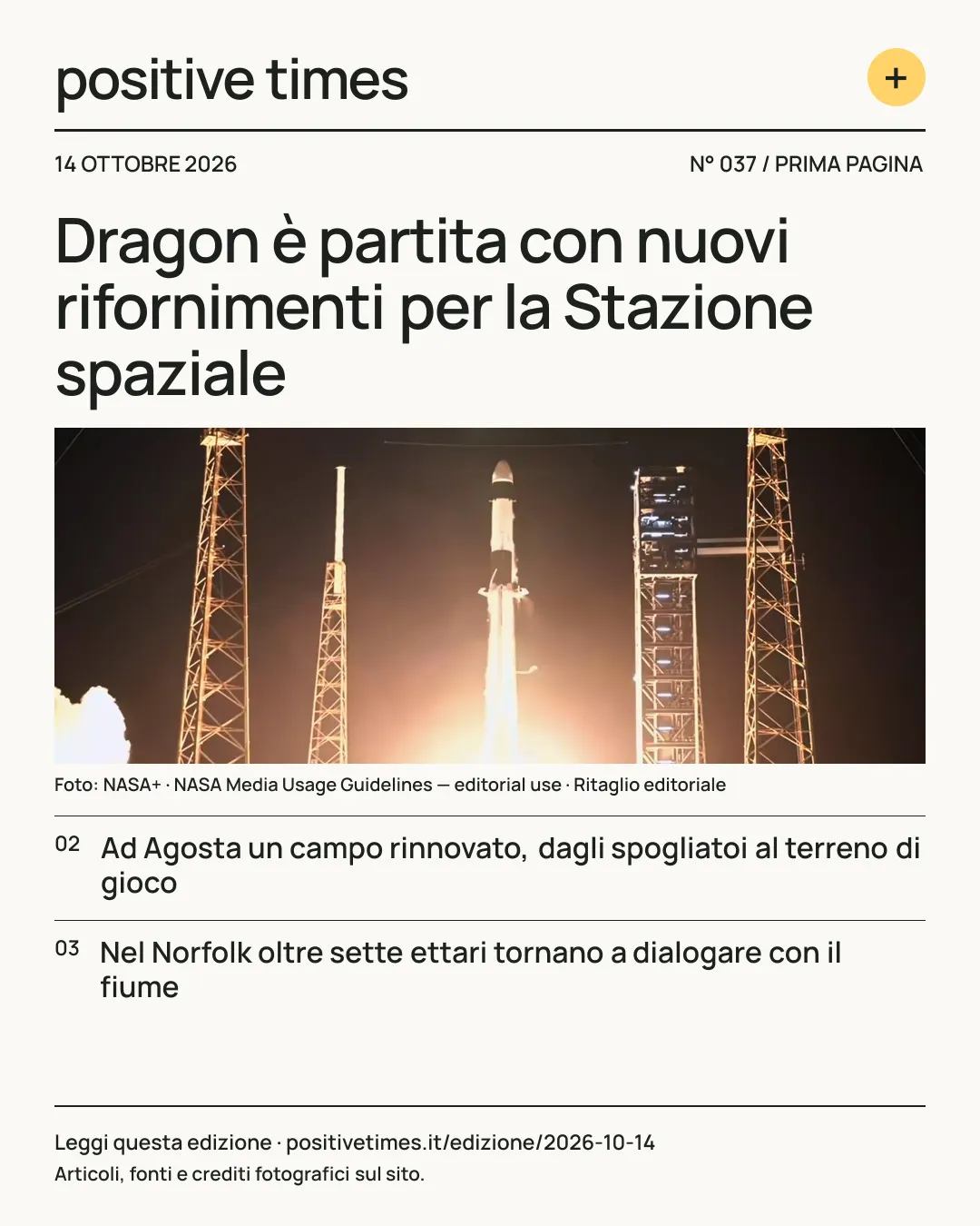 Prima pagina di Positive Times · 14 ottobre 2026
