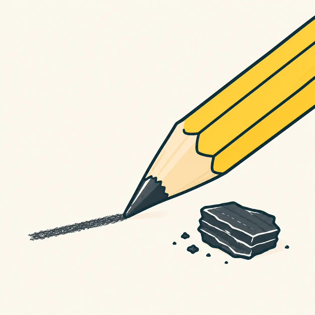 AI editorial illustration of a pencil beside a piece of graphite shown schematically in layers, against an ivory background.